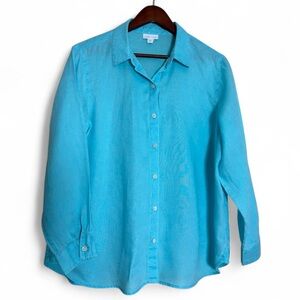 J Jill linen blouse size medium petite turquoise color